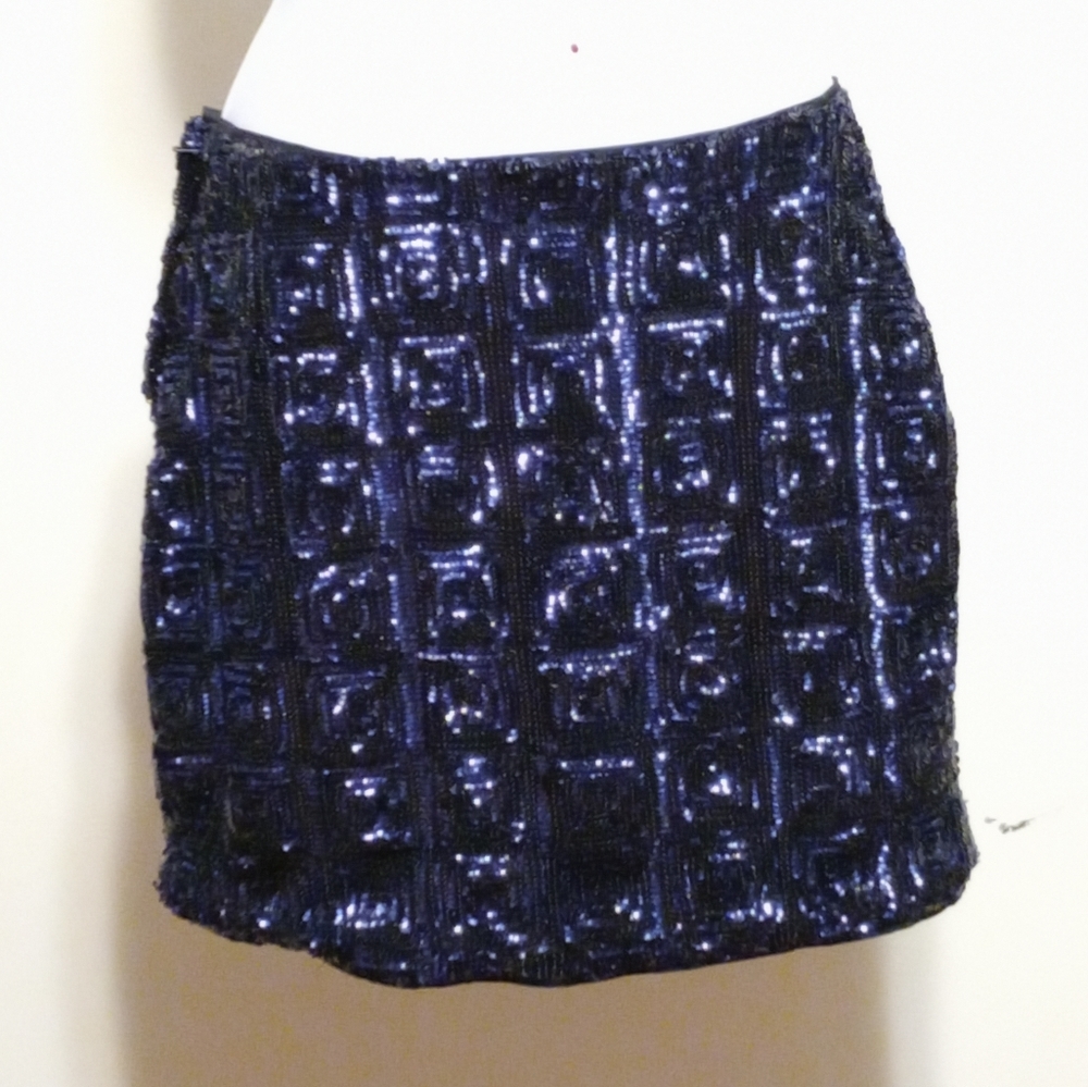 H&M electric blue sequin zipper mini skirt 2 NWT
